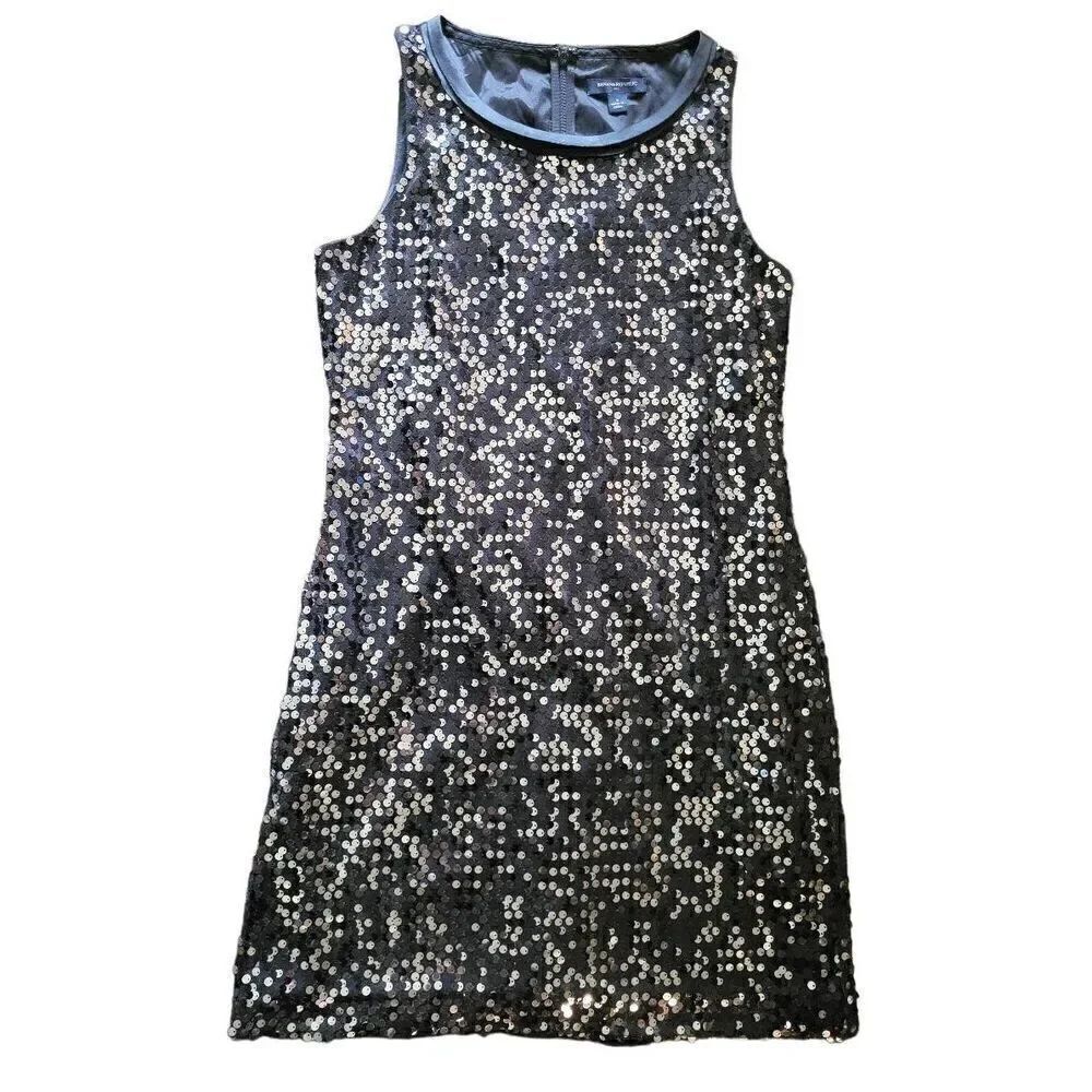 Banana Republic Sequin Sheath Dress Women's 4 Black Mini LBD Holiday Party